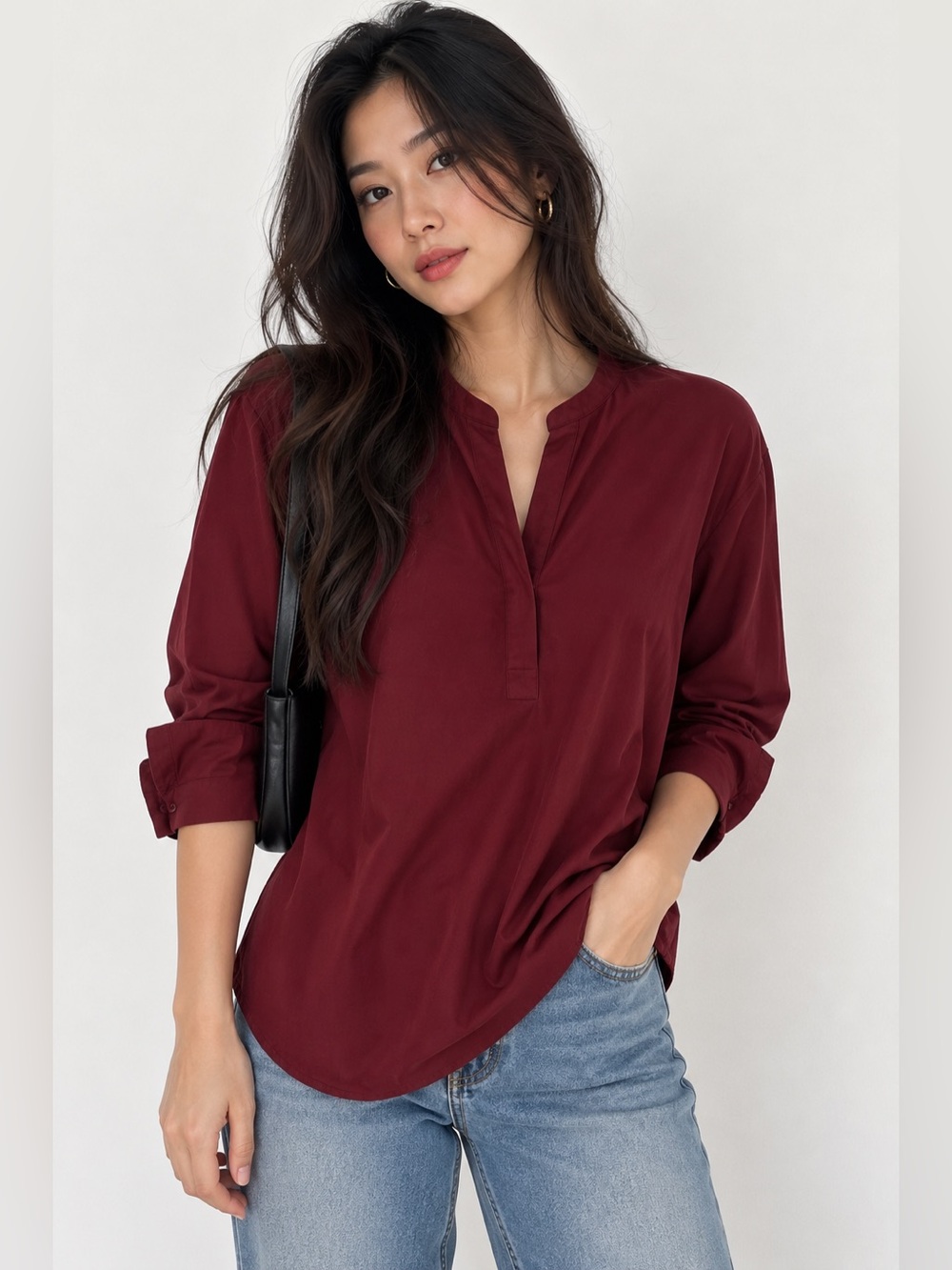 Uniqlo Women's Burgundy Long Sleeve Top